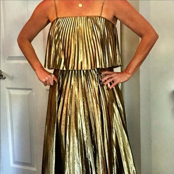 j crew gold pleated dress